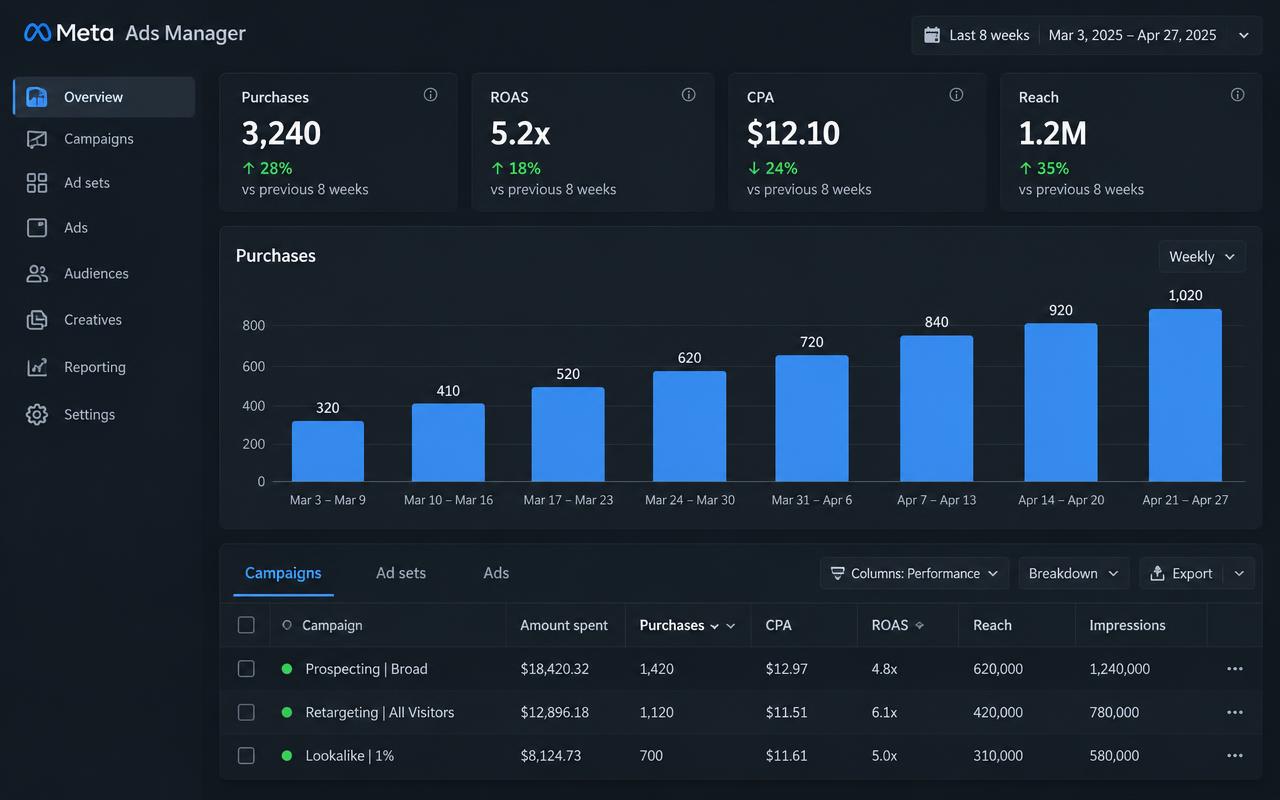 Meta Ads results dashboard